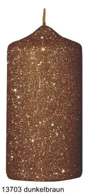 Produktbild von Glamour Glitter Stumpenkerzen Dunkelbraun 15 x 7 cm, 4 Stück
