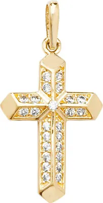 Produktbild von Raffinierter 9 Karat (375) Gold kreuz Damen - Anhänger mit Zirkonia - 22mm*11mm; TRS23563
