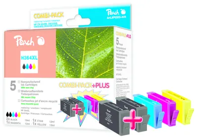Produktbild von Peach H364XL 2xbk, c, m, y Spar Pack Plus Tintenpatronen, Schwarz, Cyan, Magenta, Gelb, Tinte auf Pigmentbasis, Tinte auf Farbstoffbasis, 5 Stück(e), Multipack