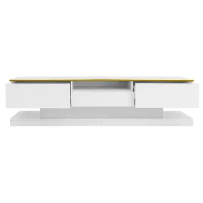 Produktbild von Moderner TV-Schrank(Weiss,180*38*45cm)mit drei Schubladen und einem offenen Fach - Hochglanz mit farbwechselnden LED-Leuchten