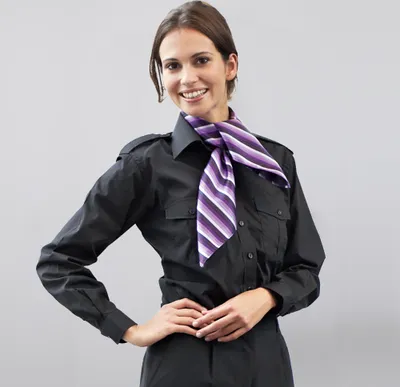 Produktbild von Damen Pilotenbluse langarm schwarz, Größe 46 : 46 : 60% Baumwolle 40% Polyester, 120 g/m² : schwarz
