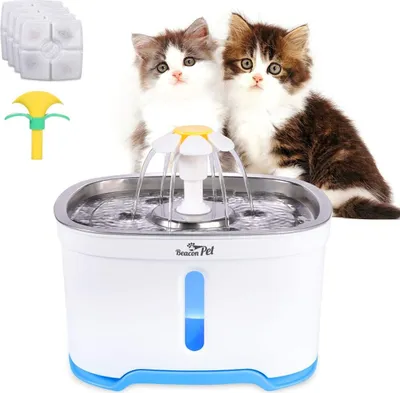 Image de Pet Cat Spring Fountain en acier inoxydable, LED Pet Fountain Dog Automatic 81oz / 2.4L avec 3 filtres de rechange et 1 tapis en silicone pour chiens et chats Plusieurs animaux domestiques