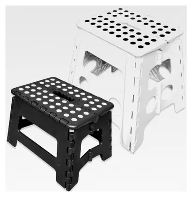 Produktbild von Faltbarer Tritthocker Klapphocker Hocker Trittstufe Aufstiegshilfe gummierte Trittfläche mit praktischem Handgriff (32cm, Schwarz)