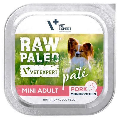 Produktbild von Raw Paleo Pork Pate Mini Adult 150g Monoprotein Futtermittelpastete für erwachsene Hunde kleiner Rassen mit Schweinefleisch