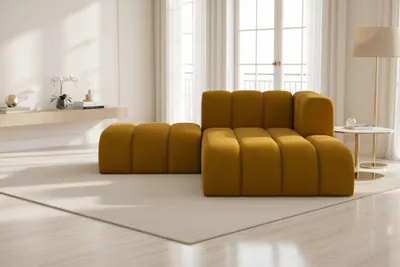 Image de chaise longue avec repose-pieds Grand, tissu velours Salvador, jaune, version droite