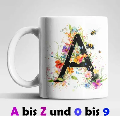 Produktbild von Name A bis Z und 0 bis 9 Blumen Bienen Kaffeetasse Teetasse Tasse Geschenkidee – A