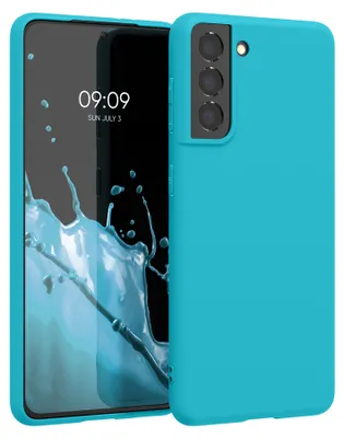 Image de Étui kwmobile pour Samsung Galaxy S21, coque en TPU - Compatible avec la recharge sans fil, coque de protection flexible, couverture en caoutchouc de couleur bleu glacier