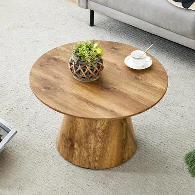 Produktbild von MODFU Runder Kaffeetisch,Sofatisch mit Holzdekorfolie ,Stabile Tischplatte,für den Balkon und Wohnzimmer,Holz