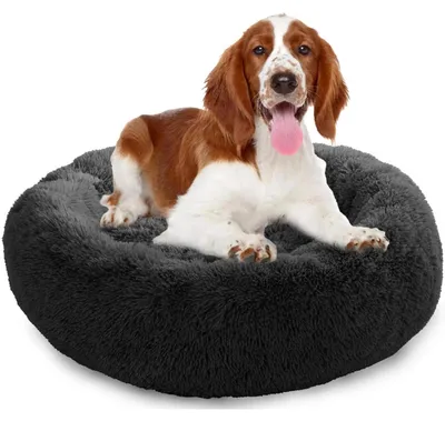 Obrázok produktu pre Posteľ pre psa, tvar donut, plyš, umývateľná, okrúhla, tmavosivá, 80 cm