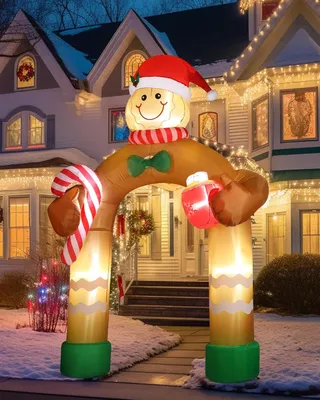 Produktbild von Opblaasbare Kerstboog für Draußen - 2,9 m - Pfeffermann - mit LED-Licht - Pfeffermann - Draußen-Kerstdekoration - opblaasbaar für Winter - Draußen-Kerstdekoration