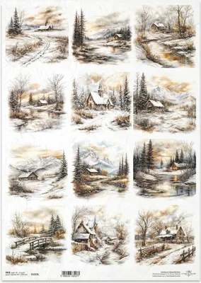 Obrázok produktu pre Ryžový papier na dekupáž A3 - zimné pohľady, domy, sneh - R1525L - Itd Collection