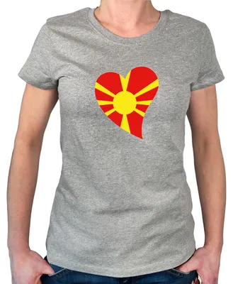 Produktbild von Huuraa Damen T-Shirt Mazedonien Flagge Herz S Sport Grey Bio Baumwolle Fairtrade Damenshirt Geschenkidee