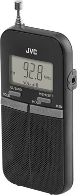 A black JVC portable radio is shown against a white background.