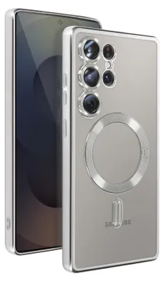 Produktbild von Avizar, MagSafe Silikonhülle für Samsung S25 Ultra mit verchromter Umrandung, Silber