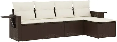 Immagine prodotto di vidaXL Set di divani da giardino 5 pezzi con cuscini in polirattan marrone