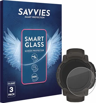 Produktbild von 3x Savvies Schutzglas Folie für Garmin Instinct 2 / 2 Solar 9H Panzer Schutzfolie Glas Displayschutz klar transparent