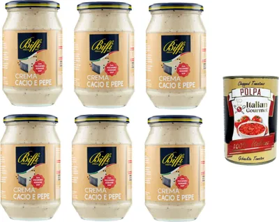 Produktbild von Biffi sugo Cacio und Pepe -Sauce mit Pecorino Romano Dop creme 6x500gr + Italian Gourmet polpa 400g
