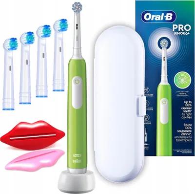 Produktbild von Oral-B | Elektrische Zahnbürste - PRO Junior - Grün - Für Kinder ab 6 Jahren - Mit Zubehör und Timer