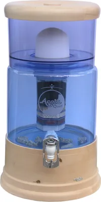 Produktbild von AcalaQuell Smart 8L echtes Kristallglas in blau, Echtholz Deckel und Sockel Ahorn rund