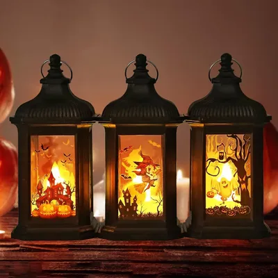Produktbild von 3 Stück Halloween Deko Kürbis Laterne, Halloween Laterne Outdoor mit LED Kerze, Halloween Deko Garten mit Batterie, Herbstdeko Laterne Kerzen, Kürbislaterne zum Aufhängen Herbst Innen Außen Baum Licht