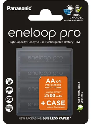 Productafbeelding van Akku eneloop pro, Mignon AA, 1,2V / 2.500mAh + Opbergdoos (4 stuks + batterijbox)