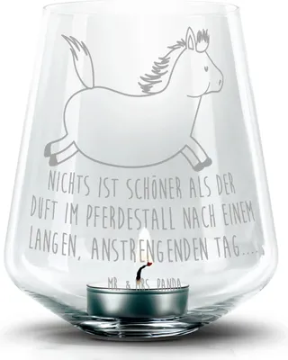 Produktbild von Mr. & Mrs. Panda gravur glas Pferd Springen - Transparent - Geschenk, Reiten, Stall, Bauernhof, Pferde, kerzenhalter, Pony, windlicht mit, Laterne, Pferdestall