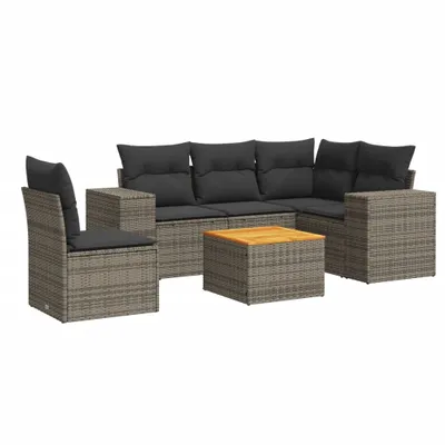 Immagine prodotto di Set Divano da Giardino 6 pz con Cuscini Grigio in Polyrattan