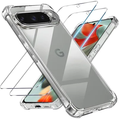Image de Coque 3-en-1 et film de protection pour Google Pixel 9 Pro XL, transparente, en TPU, résistante aux chocs et aux rayures