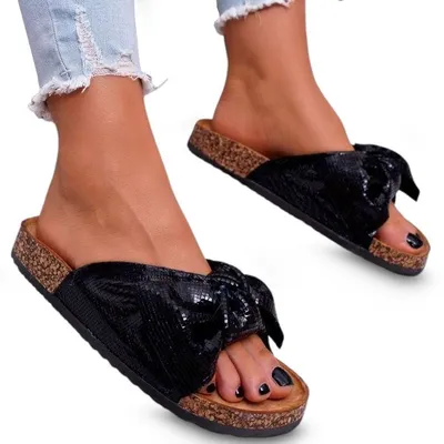 Produktbild von Damen Pantoletten Kork Hausschuhe Sommer Freizeit Schuhe Wendy Schwarz Gr.36