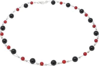Produktbild von Kette Collier aus Onyx & Koralle schwarz rot Halsschmuck Halskette Damen