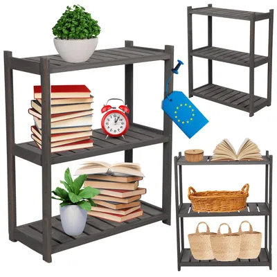 Produktbild von MODO24 Holzregal, 3 Fachböden, Standregal, Allzweckregal, Vorratsregal, Haushaltsregal, Keller, Massivholz Kiefer, 85,8x70x33 cm, Grau, LSR