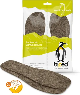 Produktbild von biped minimal sole ZUBIRI - 2 Paar Wollfilz Einlegesohlen - spezielle Form - passen nur in Minimal- und Barfußschuhe(41)