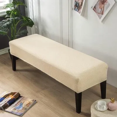 Zdjęcie produktu dla Tapicerowane pokrowce na stół jadalny i ławkę, 90–120 cm, beżowe, nadające się do prania, 5 rozmiarów, zdejmowane