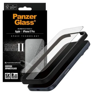 Obrázok produktu pre PanzerGlass ® Ceramic II Screen Protector iPhone 17 Pro | Ultra-Wide Fit w. EasyAligner, Apple, Apple - iPhone 17 Pro, Suché aplikovanie, Odolné proti poškriabaniu, Odolný proti nárazom, Priehľadná, 1 kusov