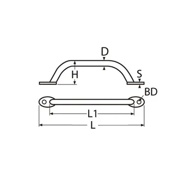 Produktbild von Handlauf aus rostfreiem Edelstahl A4, 480 mm Länge, 25 mm Durchmesser, 66 mm Höhe