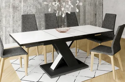 Produktbild von Endo-Möbel Esstisch Next 140cm - 220cm ausziehbar Weiß Hochglanz Küchentisch mit schwarz