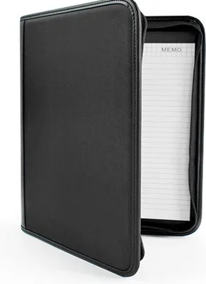 Immagine prodotto di Cartella portadocumenti A4 con cerniera – elegante cartella portadocumenti di FLOKOO – incl. blocco note, portapenne e portacarte – Nero