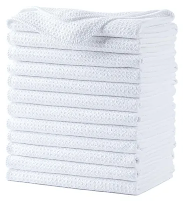 Produktbild von 12 Stück Mikrofaser-Geschirrtücher Waffelstruktur weiß 41 x 71 cm