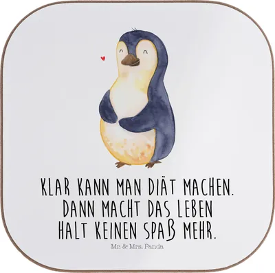 Produktbild von Mr. & Mrs. Panda Holzuntersetzer Pinguin Diät - Weiß - Geschenk, gläseruntersetzer, Bierbauch, Coaster, Motivation, Untersetzer Glas, Abnehmen, Tassen, Selbstliebe