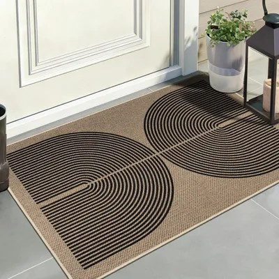 Obrázok produktu pre Podlahová rohož s vzhľadom juty, 60 x 90 cm, čierna, protišmyková, umývateľná, vhodná do interiéru aj exteriéru