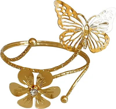 Zdjęcie produktu dla INF Zestaw 2 Metalowych Ozdób do Zasłon Motyl i Kwiat - Elegancki wystrój okien Złoto