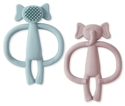 Produktbild von Baby Beißspielzeug 2 Stück Silikon BPA-frei Elefant Rosa+Blau ab 3 Monaten