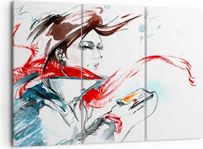 Produktbild von Bild auf Leinwand - Leinwandbild - Frau Schal Telefon Illustration - 105x70cm - Wand Bild - Wanddeko - Leinwanddruck - Bilder - Kunstdruck - Leinwand bilder - Wandkunst - CE105x70-3015