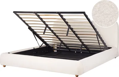 Produktbild von BELIANI Bett mit Bettkasten Cremeweiß Bouclé Gepolstert 180 x 200 cm Lattenrost Hochklappbar Hohes Kopfteil Modern Schlicht Schlafzimmer Polsterbett