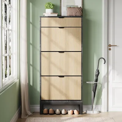 Produktbild von Schuhschrank mit 3 Klappschubladen und 1 Schublade,Schuhkipper,Schuhkommode Schmales Design für Flur