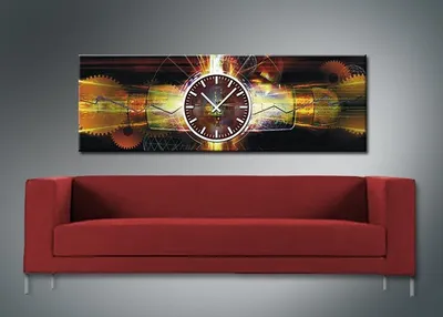 Immagine prodotto di 3707 "TIMEWARP021" Orologio da parete di design Dixtime, orologio da parete, imponente orologio da soggiorno, orologio da ufficio nobile, colori tenui, ruote dentate 50cm x 150cm