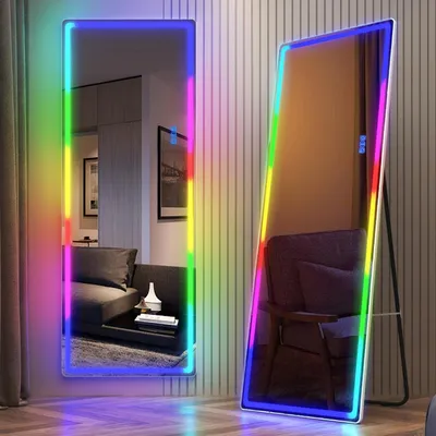 Produktbild von Ganzkörperspiegel mit RGB Beleuchtung 153x50cm Weiß Standspiegel Wandspiegel Bodenspiegel
