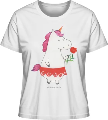 Produktbild von Mr. & Mrs. Panda Oberteil Damen Einhorn Dame Größe M - Weiß - Geschenk, Baumwoll T-Shirt, Trennung, Unicorn, Frau, Einhörner, Bachelor, Shirt, Basic