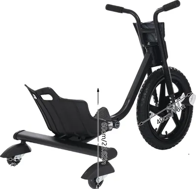 Obrázek produktu pro Driftovací tříkolka, nastavitelné sedadlo, zadní kolo otočné o 360°, černá barva
