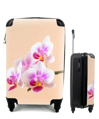 Produktbild von MuchoWow® Koffer Handgepäck Trolley Rollkoffer Kleine Reisekoffer mit 4 Rollen - Weiße und rosa Orchidee - Cabin Size < 55x40x23 cm & 55x40x20 cm - Fotokoffer - Kabinenkoffer - Boardgepäck - Reise-Box - Reisekoffer - Reisegepäck - Koffer mit Bild - Trolley für Kinder